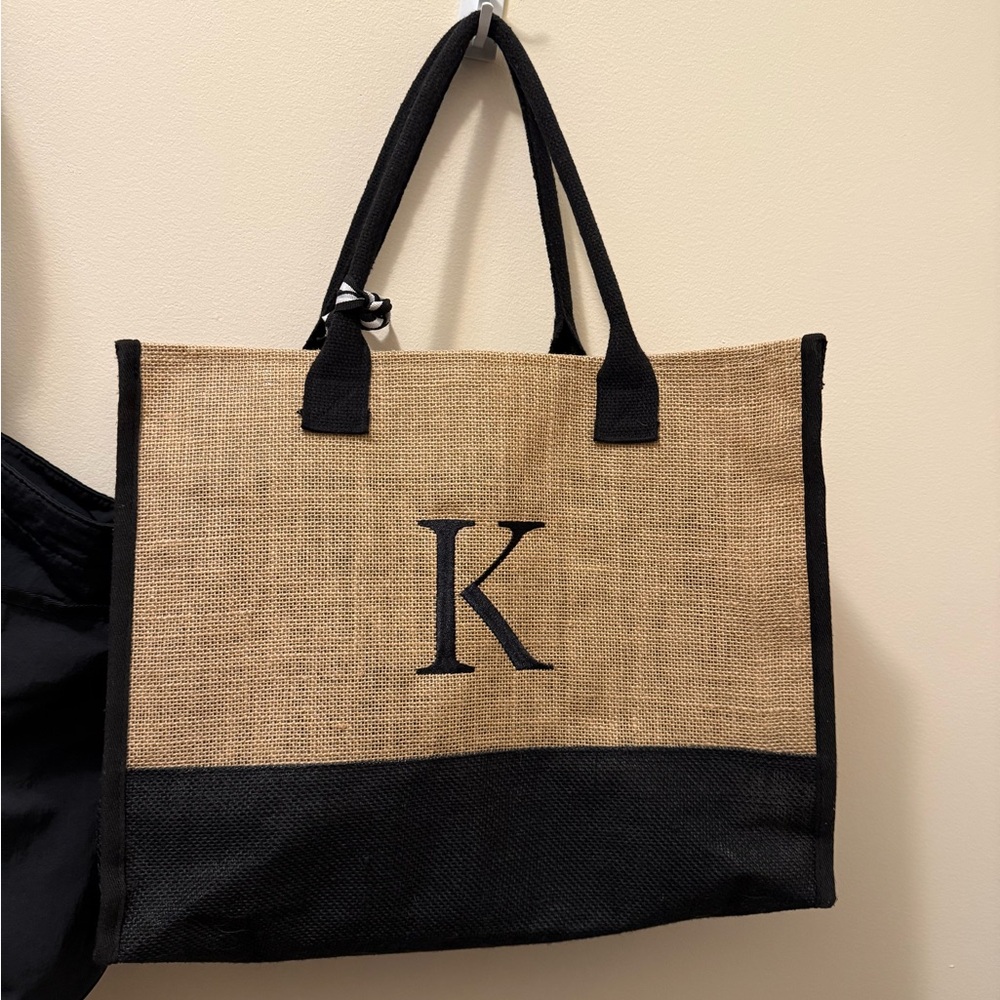Monogrammed Tote Bag with Black Accents